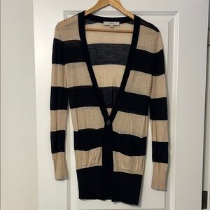 LOFT Beige and Navy Striped Cardigan